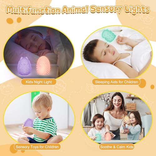 Subao 4 Textures 7 Colors Sensory Lights for Autism & ADHD,Animal Night Light for Kids Sensory Toys for Toddlers,Light Up Autism Sensory Products,Xmas Birthday Easter Gifts for Boys Girls Ages 3+