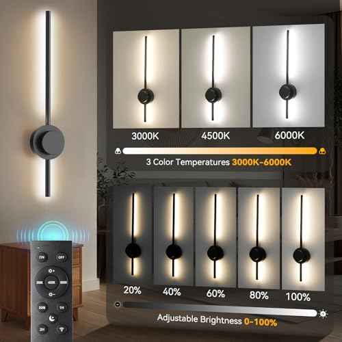 Rechargeable Wall Sconces, 27.5 Inch Set of 2 | Wireless with Remote | 360¡Æ Adjustable Heads & 3 Color Temperatures | with Timer | Easy No-Wire Installation for Bedroom, Hallway, Staircase
