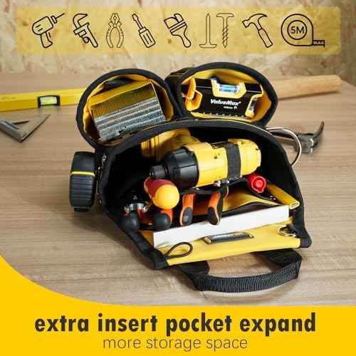 MELOTOUGH Carpenter Tool Pouch with 10 Pockets,Electrician,Framer Belt Bag,with Belt Clip£¬Tool Belt Pouch with Hammer Holder for Roofers,Constructors,Handyman,Electrician