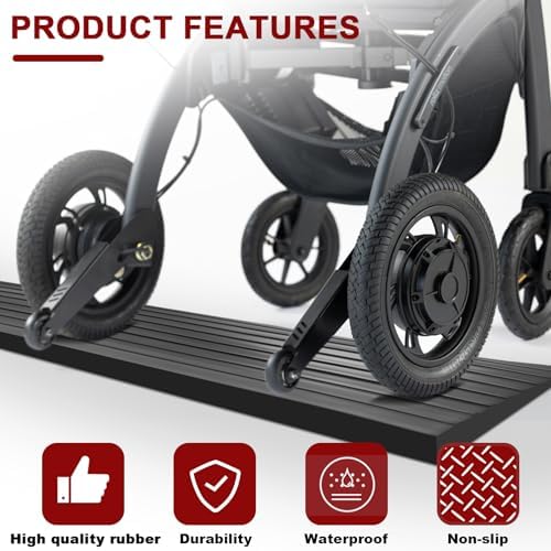 Threshold Ramps for Doorways Self-Adhesive Natural Rubber Power Wheelchair Ramp Adjustable & Cuttable, for Doorways,Sweeper, Power Scooters, Bathroom (Black, 3” Wide x 6.6' Long)