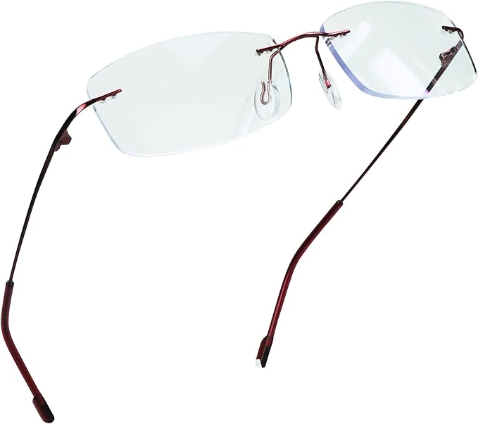 LifeArt Blue Light Blocking Computer Reading Glasses,Men's and Women's Rimless Frame (Red, +3.50 Magnification)