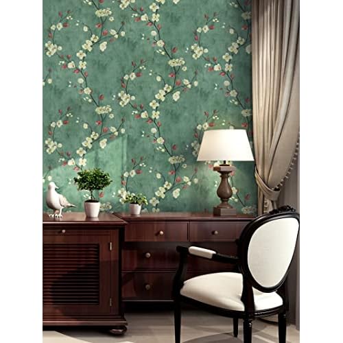 Safiyya 118"x17.7" Green Floral Peel and Stick Wallpaper Vintage Contact Paper Removable Self-Adhesive Wall Paper for Bedroom Vinyl Roll