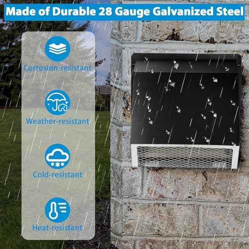 8 Inch Hooded Wall Vent with Screen and Damper,Exterior Wall Exhaust Vent Cover Cap, Wall Mount Exhaust Vent for Kitchen Range Hood HVAC Duct Dryer Ventilation and Outdoor Air Exhaust,Galvanized Steel