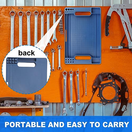 3 Pieces, Flexible Tool Tray, Rubber Tool Mat Trays, Non-Slip Tool Organizer, Heat and Oil Resistant Rubber, for Automotive and Home Tool Tray, 14 x 9 x 1 Inch, Blue