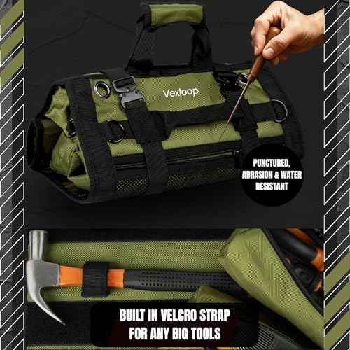 Tool Roll Bag with Metal Quick Release Buckle | Heavy Duty Tool Roll Bag Organizer | Canvas Roll-Up Organizer | Mechanics & Motorcycle Tool Bag Detachable Pouches | Roll Up Tool Bag Organizer