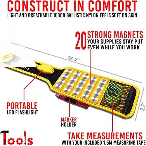 Magnetic Wristband with Flashlight and Tape Measure ? Screw, Drill Bit, and Nail Holder with 20 Strong Magnet Pieces Increases Convenience for DIY, Carpenters, Mechanics, and More by MEBTOOLS