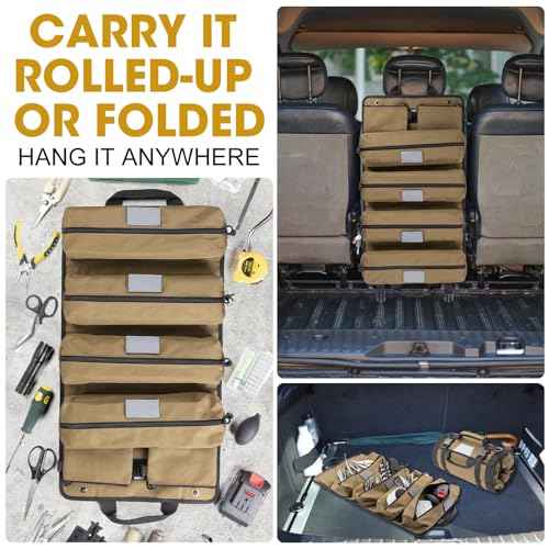 Tool Roll Bag Organizers- Heavy Duty Roll Up Tool Bag Organizer 6 Tool Pouches with Labeled, Small Tool Bag Removable Pouches, Gifts for Electrician,Carpenter, Plumber, Mechanic, Hobbyist