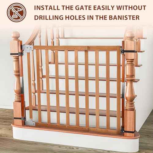 2 Pcs No Hole Stairway Baby Gate Mounting Kit - Fits Round & Square Banisters, Compatible with Most Hardware and Pressure Mount Baby Gates Up to 37 inches Tall