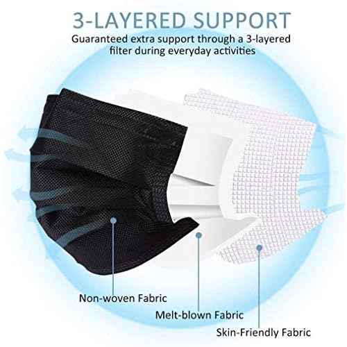 LEMENT 500pcs Disposable Black Mask,3-Ply Face Masks with Earloops