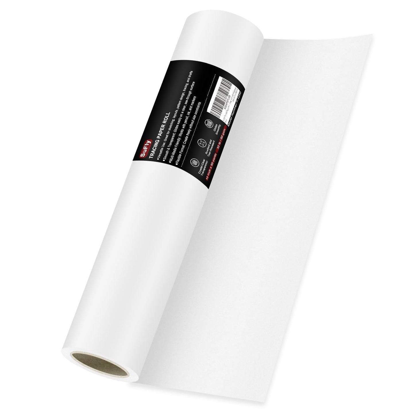 SuFly Tracing Paper Roll, 12 Inch x 50 Yards Trace Paper Roll, 32 lb White Art Paper Translucent Pattern Paper for Sewing, Drawing, Sketching, and Gift Wrapping.