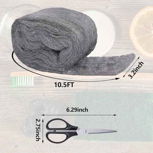 1Pack Steel Wool for Mice Control 3.2" x10.5 ft Wool, Gap Filler for Home & Garage, DIY Bundle with Gloves & Scissors