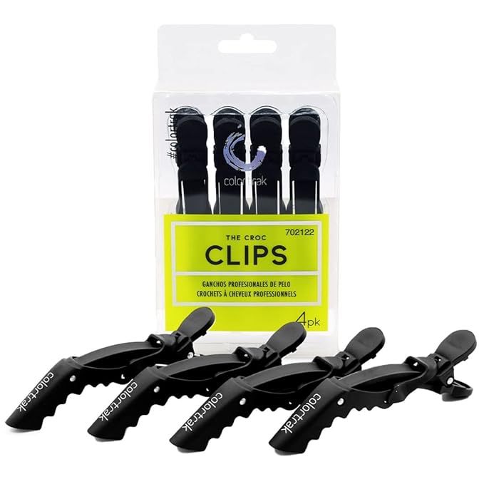 Colortrak Croc Hair Sectioning Clips, Section Large Amounts of Hair while Coloring, Cutting, and Styling, No Slip Rubber Grip, Black, Includes 4 Clips