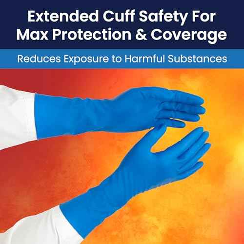 Adenna HERO Disposable Latex Gloves - 14 Mil, NFPA-Approved Heavy Duty Glove with 12" Extended Cuff & Micro-Textured Grip, Exam Grade, Powder Free, Pack of 50, X-Large, Blue