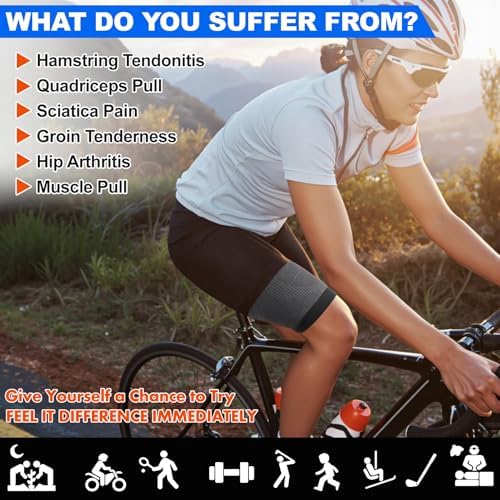 Thigh Compression Sleeves (Pair), Unisex, Hamstring Compression Sleeve for Quad & Groin Pain Relief & Recovery, Thigh Brace & Wrap Great for Running Sports & Injury, Upper Leg Sleeves Black L