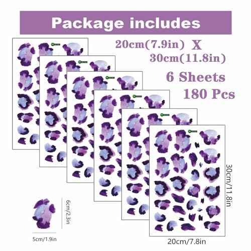 6 Sheets 180 Pcs Purple Leopard Print Wall Stickers, sacinora Animal Spot DIY Speckles Wall Decal Removable Vinyl Peel and Stick for Living Room Bedroom Playroom Furniture Refrigerator Home Decoration
