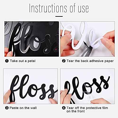 Nuanchu 30 Pcs Bathroom Wall Decals Brush Wash Flush Floss Stickers 3D Round Mirrors Wall Decal Self Adhesive DIY Acrylic Mirror Decor Beautiful Art Words Decor for Home Bedroom (Silver)