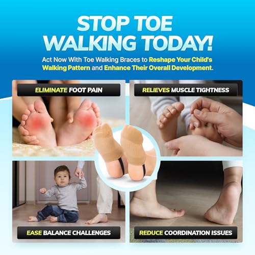BraceAbility Toe Walking Socks (Pair) - Pediatric Kids Foot Brace for Comfortable Tip Toe Walking Prevention and Correction for Children and Toddlers, Cerebral Palsy Equipment, ADHD Support (S - Beige)