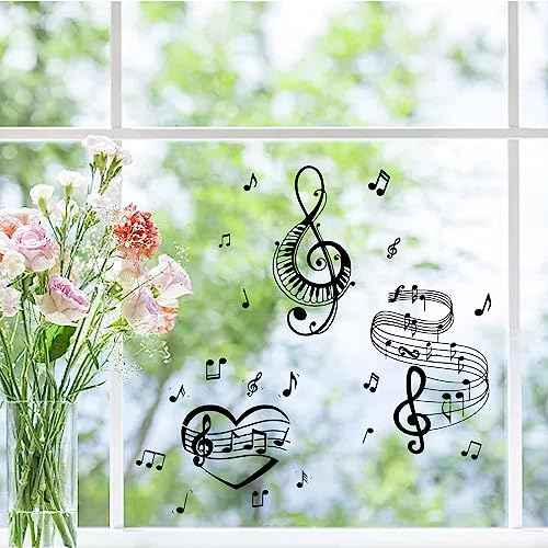 CRASPIRE 8 Sheets Musical Note Wall Stickers PVC Waterproof Self-Adhesive Window Decals Piano Guitar Heart Peel and Stick Removable for Classroom Home Decoration Bedroom Bathroom Wall Art