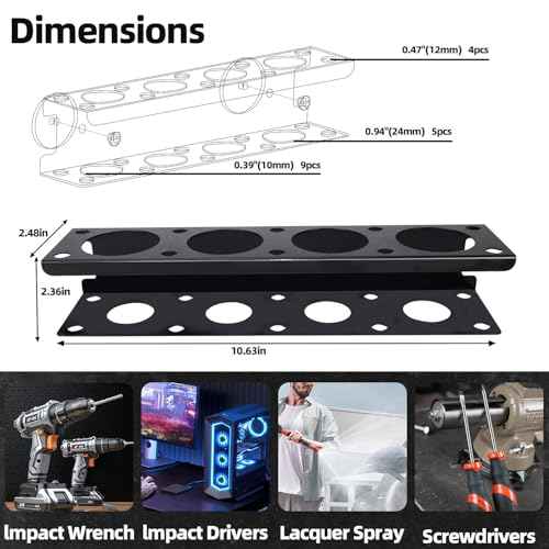Magnetic Power Tool Organizer Rack - Heavy Duty Metal Organizer Rack for Cordless Drill,Screwdriver,Screw with 4 Stainless Steel cup for Tool Cart,Pegboards,Workbench,Garage,Toolbox