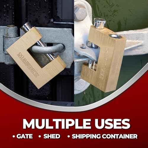 Maudex¢ç MBX/70 Solid Brass Heavy Duty Lock with 0.51¡± Shackle Clearance and 0.39¡± Thick Bolt - [Anti Pick, Anti Drill Cylinder] - Ideal Lock for Storage Units with 5 Keys