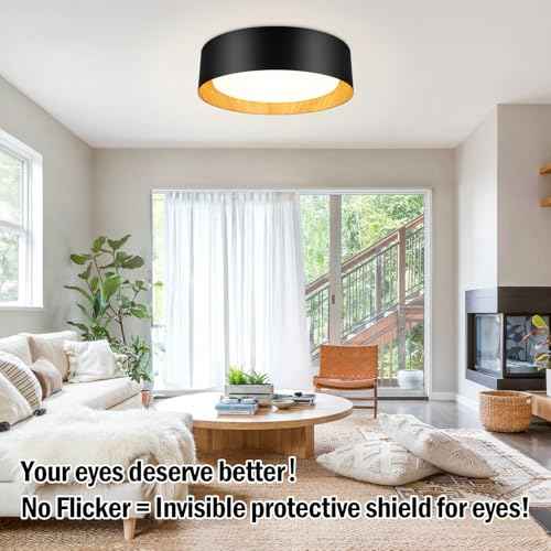 BrightHome Flush Mount Ceiling Light, 13in 2600LM 25W(300W Equiv), LED Ceiling Light Fixture 5CCT 2700K 3000K 4000K 5000K 6000K, Dimmable Ceiling Lamp for Bedroom Bathroom Hallway, Black and Wood