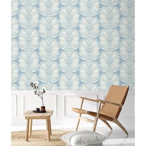 Kitico Peel and Stick Wallpaper Blue Wall Paper Boho Self Adhesive Removable Wallpaper for Bedroom Bathroom Leaf Contact Paper for Cabinets and Drawers Coastal Wallpaper 16.1''x78.7''