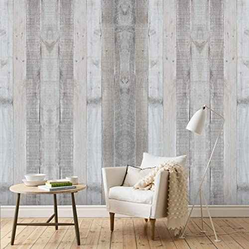 WENMER Grey Wood Wallpaper 17.71" x 118" Shiplap Peel and Stick Wallpaper Wood Contact Paper Self Adhesive Wallpaper Wood Plank Wall Paper for Cabinets Kitchen Shelf Drawer Wall Door