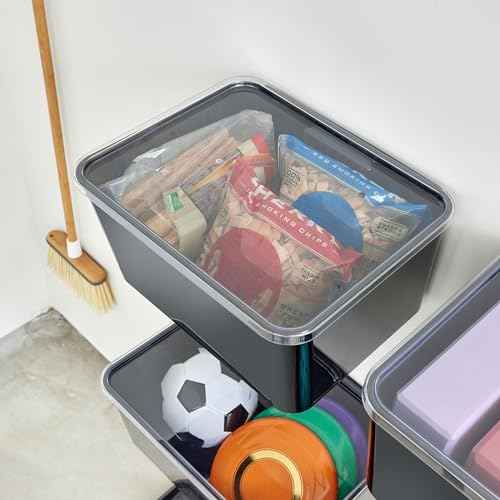 iDesign Storage Bin with Lid & Wall Mount Bracket, The Wallspace Collection ? 16" x 12" x 8", Clear Bin