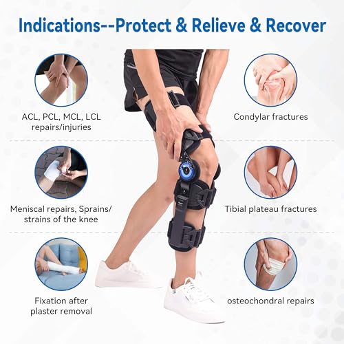 Orthomen Post Op Knee Brace, Hinged ROM Knee Brace for Recovery Stabilization, ACL, MCL and PCL Injury, Adjustable Medical Orthopedic Support Stabilize for Men and Women