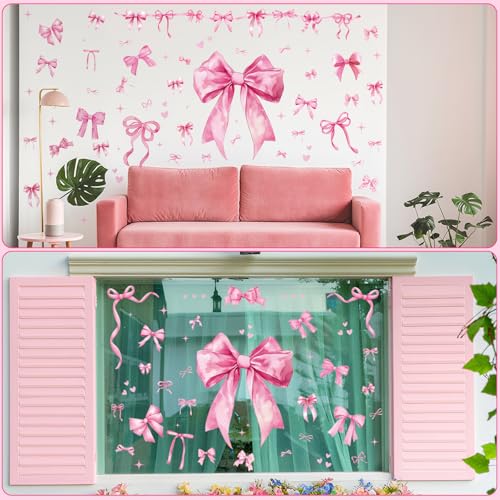 Pink Bow Wall Decal Stickers Christmas Decorations Stickers Removable Christmas Decorations Indoor Home Decor for Room Nursery School Restaurant Cafe Door Window Party