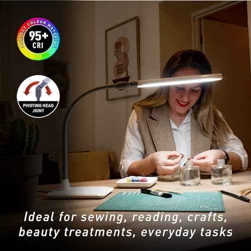daylight Company Uno Pro Table Lamp, Standing Lamp for Living Room, Bedroom, Salon, Office, Touch Control, Flexible Arm, Sleek Design, Multipurpose