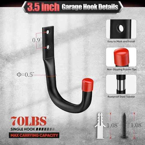 Nacial 10 Pack Garage Hooks Heavy Duty, 15" & 3.5" Kayak Storage Hooks with EVA Pads, 100LBS Capacity Large Garage Hooks for Hanging Bikes, Kayak Folding Chairs and Hanging Ladders