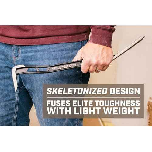 Spec Ops Tools 18" Flat Pry Bar Crowbar, Lightweight Skeletonized Design, Teardrop Nail Puller, High-Carbon Steel