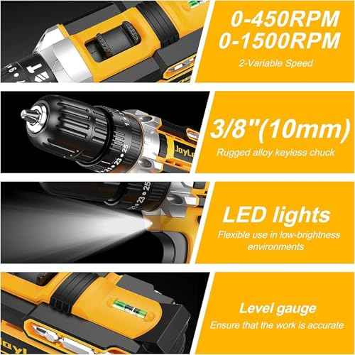 Power Drill, 21V Cordless Drill with 2 Batteries and Charger, 25+3 Position Power Drill Cordless, 398 In-lb Torque Electric Drill Set, Built in 3/8¡± Keyless Chuck Power Screwdriver with 56PCS Bits
