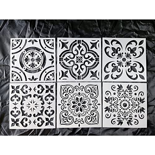 6pcs Reusable 8x8 Inch Mandala Stencils Painting, Stencils for Painting Floors, Wall Templates for Painting