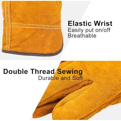 Lasnten 6 Pairs Winter Cowhide Leather Work Gloves Thick Thermal Imitation Lambswool Extra Grip Flexible Warm for Working in Cold Weather for Men