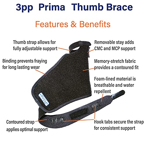 3pp Prima Thumb Brace, Adjustable Brace for CMC Thumb Arthritis and Other Injuries, Right Hand, Size Small