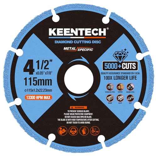 KEENTECH 4 1/2 x 7/8 Inch Diamond Cut Off Wheel for Metal Cutting, Compatible with Angle Grinder