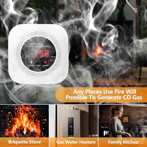 Carbon Monoxide Detectors,2 Pack 3in1 Portable Carbon Monoxide detectors Plug in Wall for Travel, CO Alarm/Monitor for Home/Hotel Room/RV with AC Socket with Temperature & Humidity Detectors