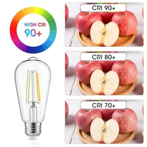 LED Edison Light Bulbs, 60W Equivalent Incandescent Edison Bulbs, Efficient 6W ST58, E26 Medium Base, Dimmable, 750 Lumens, 4000K, Cool White, 90+ CRI, Clear - 24 Count (Pack of 1)