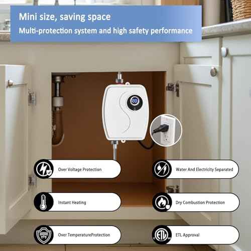 110V Tankless Water Heater Electric, 3000W Compact Water Heater, Heating Water On Demand Conveniently Convertible Between Fahrenheit and Celsius