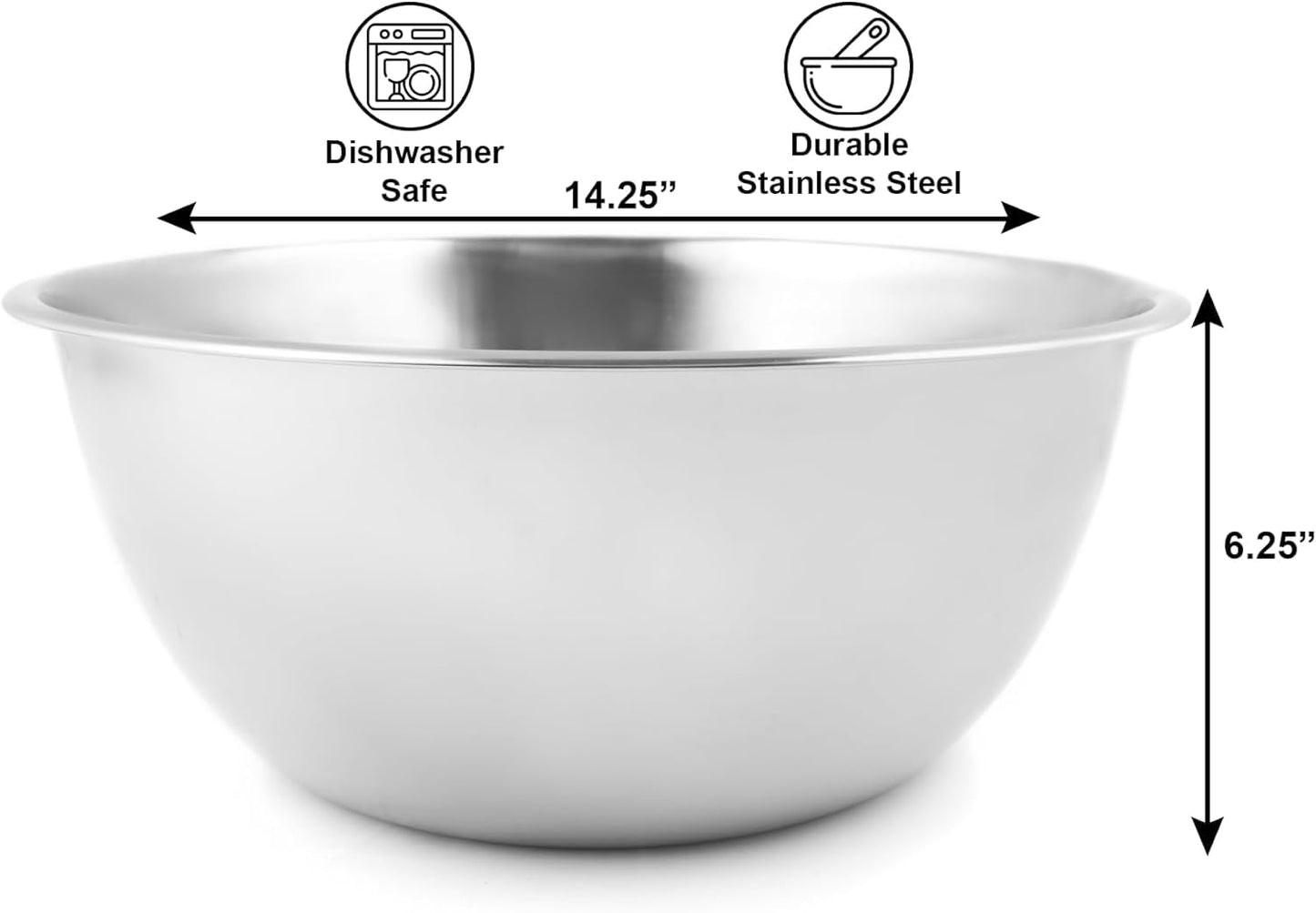 Fox Run Large Stainless Steel, Mixing Bowl, 14.25 x 14.25 x 6.25 inches, Metallic