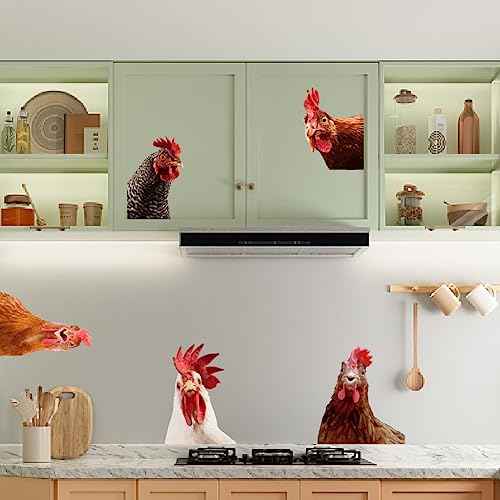 SUPERDANT Funny Rooster Wall Decals Farmhouse Cabinet 5pcs Chicken Wall Stickers Kitchen Outside Chicken Coop Farm Animals Wallpaper Art Realistic Style Peel and Stick Removable Farm Decoration