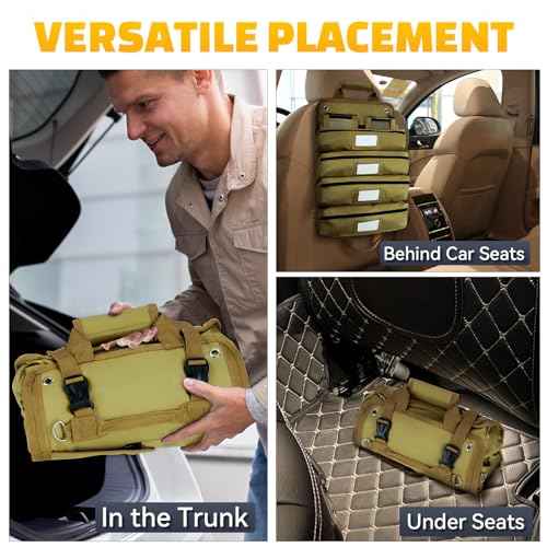 Tomorotec Heavy Duty Roll Up Tool Bag Organizer - Tool Roll Bag with 2 Detachable Pouches, Labeled Compartments & Expandable Pockets - Compact, Portable Storage