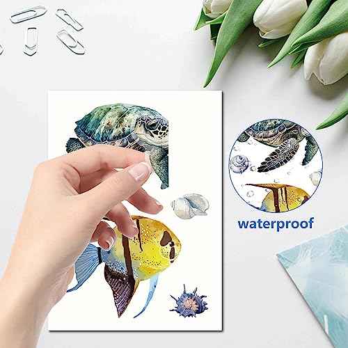 CRASPIRE 8 Sheets Sea Life Window Decals Stickers Ocean 3D Turtle Seahorse Starfish Coral Shell Summer Wall Clings Sticker PVC Self-Adhesive Peel and Stick for Bathroom Home Nursery Bedroom Bathroom