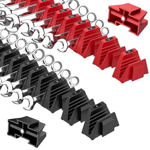 48PCS Magnetic Modular Wrench Organizers for Tool Drawers - Black & Red - Wrench Rack with Metric & SAE Labels, Customizable Magnet Tool Storage Holder for Tool Box Organization