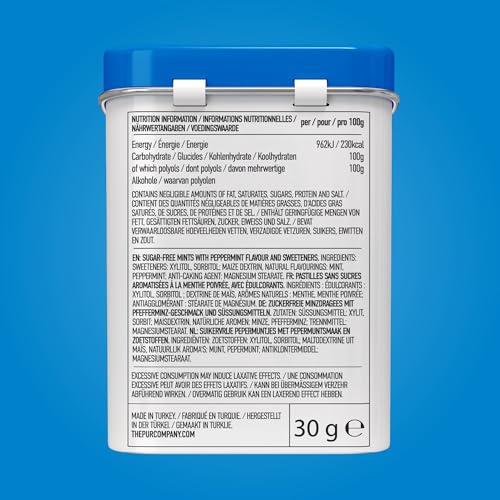 PUR Aspartame Free Mints, Made with Xylitol, Sugar Free, Vegan, Gluten Free and Keto Friendly, Natural Peppermint Flavoured Mints, 30 Pieces, Pack of 12