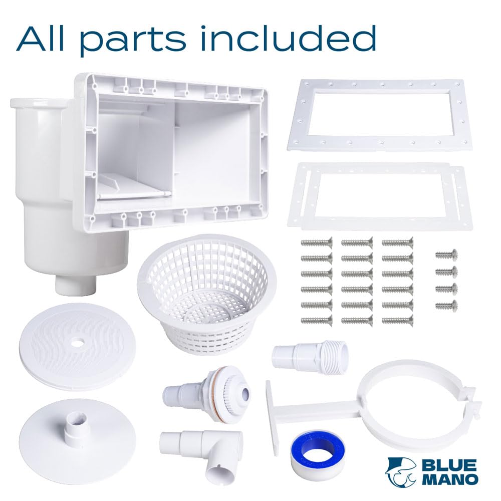 Blue Mano Wide Mouth Above Ground Pool Skimmer Complete Kit, Replacement for SP1091WM Dyna-Skim, 45-430, 32192, Opening Width 14" Fits for All Wide Standard Pool Wall