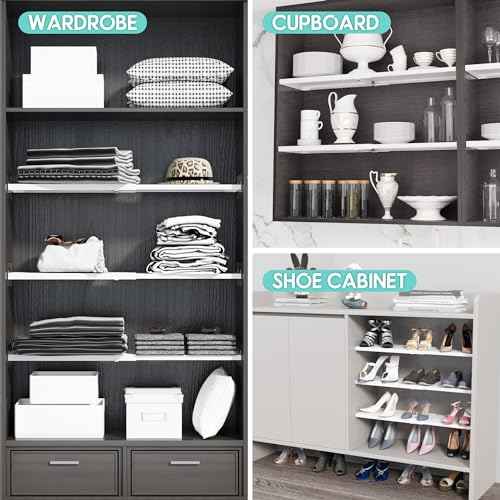 Expandable Closet Tension Shelves Organizers, Heavy-Duty Metal Tension Shelf, Adjustable Locker Shelf Cabinet for Closets Wardrobe Pantry Cupboard Kitchen Laundry