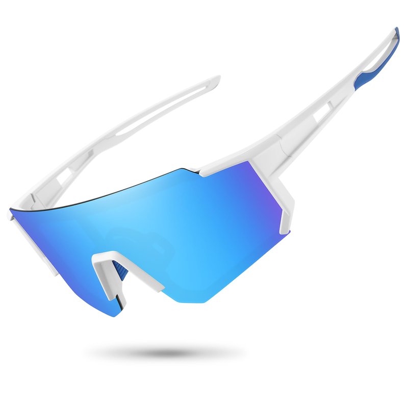 STORYCOAST Polarized Sports Sunglasses for Men Women,Driving Fishing Cycling Mountain Bike Sunglasses UV400 Protection White Frame-Ice Blue Mirror Lens